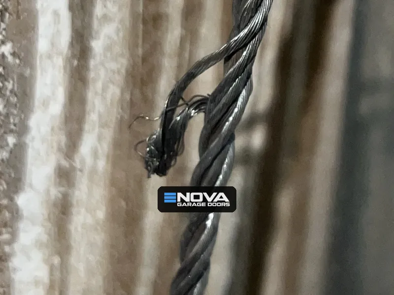 Frayed garage door lift cable before the repair in St. Petersburg, FL